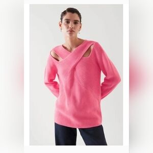 COS Criss Cross Cut Out Jumper Sweater Fisherman 100% Cotton Chunky Knit Medium
